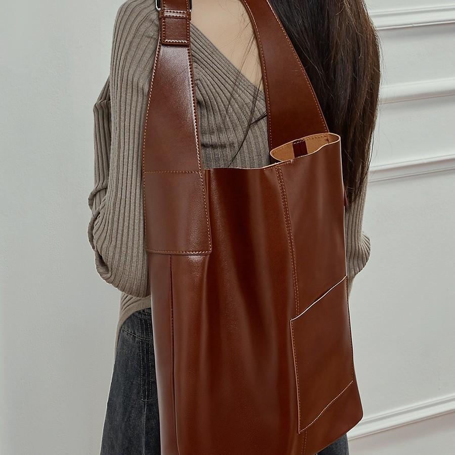 First Layer Vegetable Tanned Cowhide Large Bag Large Capacity Bucket Bag Genuine Leather Tote Bag Shoulder Bag Handbag Bag