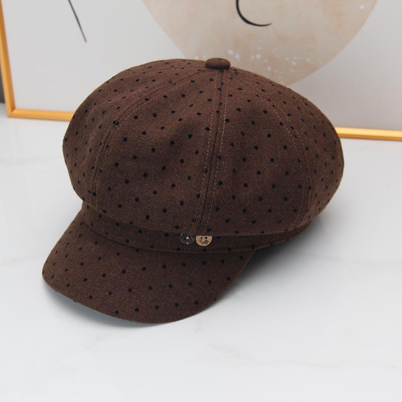 Polka dot button octagonal beret women's autumn and winter new fashion versatile face small literary and casual painter hat