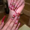 European and American long water pipe nail big red French fake nail gold rose cross point diamond nail piece wear nail