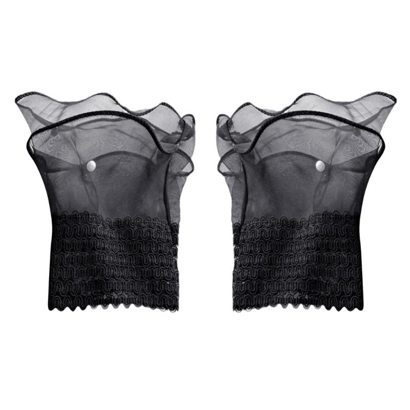 Elegant Lace Wrist Cuffs Breathable Mesh Gloves Pearls Beaded Layered Fake Sleeves For Women Fashion Sweater Accessories