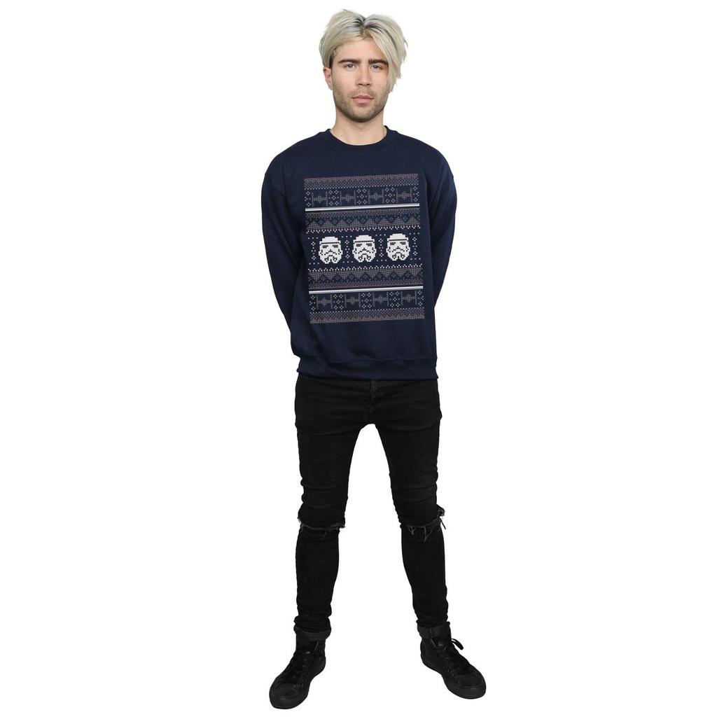STAR WARS Mens Stormtrooper Helmet Christmas Fair Isle Sweatshirt
