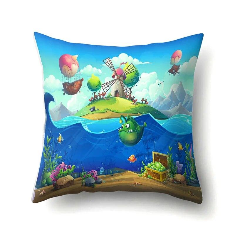 Ocean Pillowcase Cartoon Pattern  Lumbar Pillow Sofa   Cushion