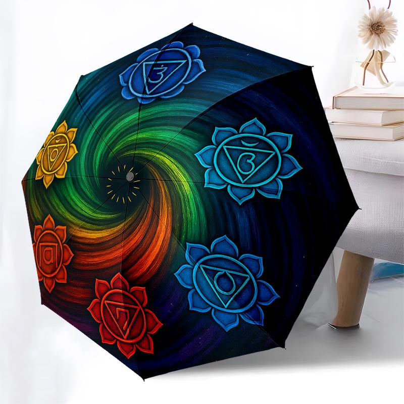 Chakra Balance Mandala Wall Art: Vibrant Energy Wheel Decor for Home or OfficeUmbrella, Portable 3-Fold Compact Umbrella for Men & Women Gift