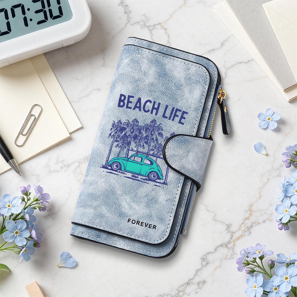 Vintage Beach Life Wallet Fashion Casual Multi Card Pocket Durable Slim Portable Wallet