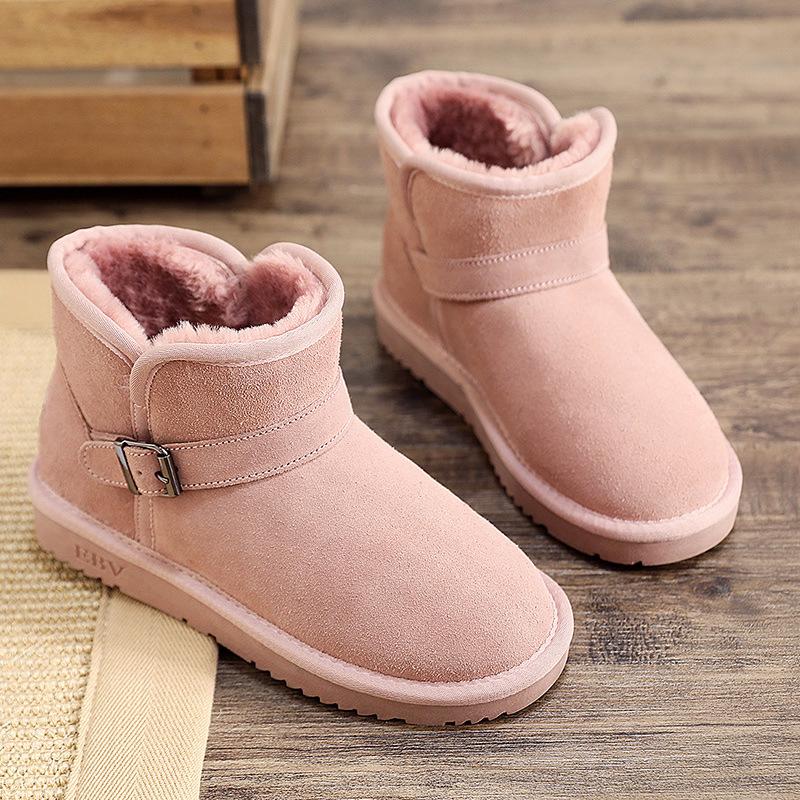 EBV New Cowhide Snow Boots Women's Short Boots Short Boots Thickened Fur Integrated Non-slip Bread Shoes Cotton Shoes