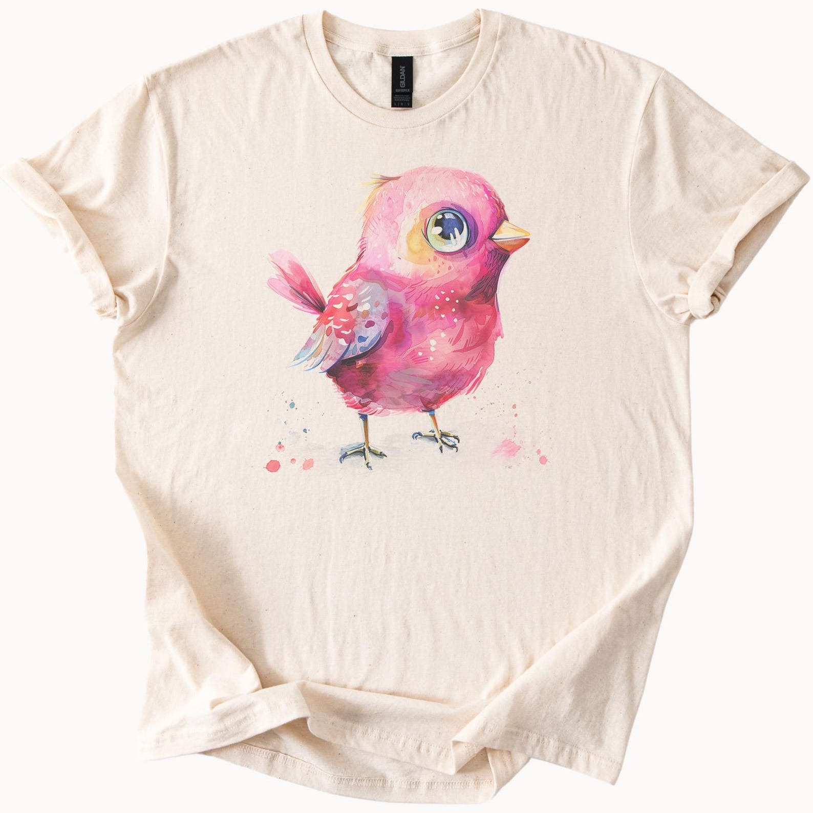 Cute Pink Watercolor Bird Graphic T Shirt Colorful Artistic Bird Tee Nature Animal Lover Shirt Hand Painted Style Bird Shirt Gift 110