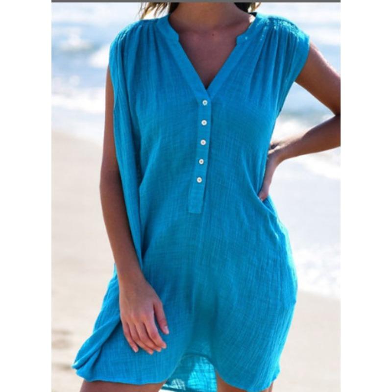 Summer sexy dress, sexy V-neck semi-cardigan sleeveless dress