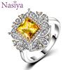 Luxury Square Created Citrine Rings For Women Genuine CopperColor Jewelry With AAAAA Zircon Wedding Engagement Ring Gifts