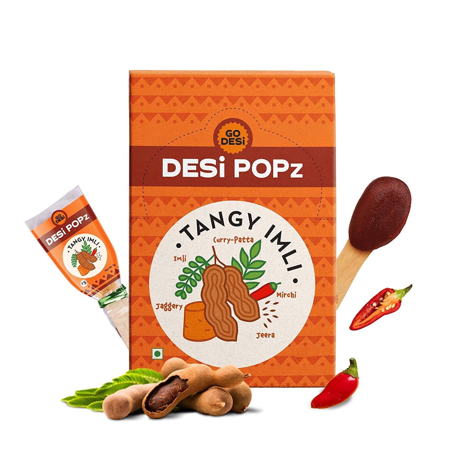 GO DESi Popz Imli Pop, Tamarind & Jaggery Candy, 50 Pieces, Tangy Imli, Imli Candy, 400 g