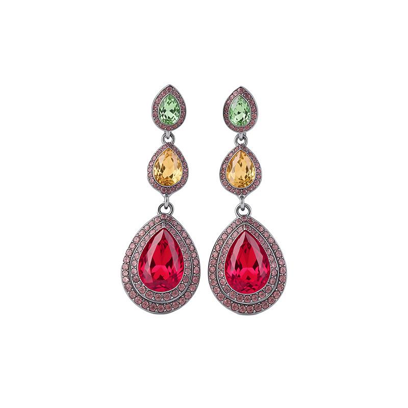 Silver Needle Rhinestone Water Drop Tassel Stud Earrings: Vintage, High-End, Elegant Accessories for Women.
