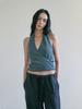 Madin Fluffy Halter Knit Top Grey