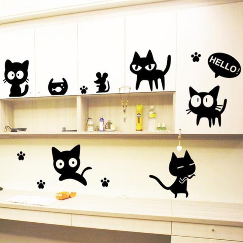 Super Funny Cute Cartoon Black Cat Vinyl Wall Stickers For Home Decoration Living Room Kids Bedroom Laptop Bathroom Tile Toilet
