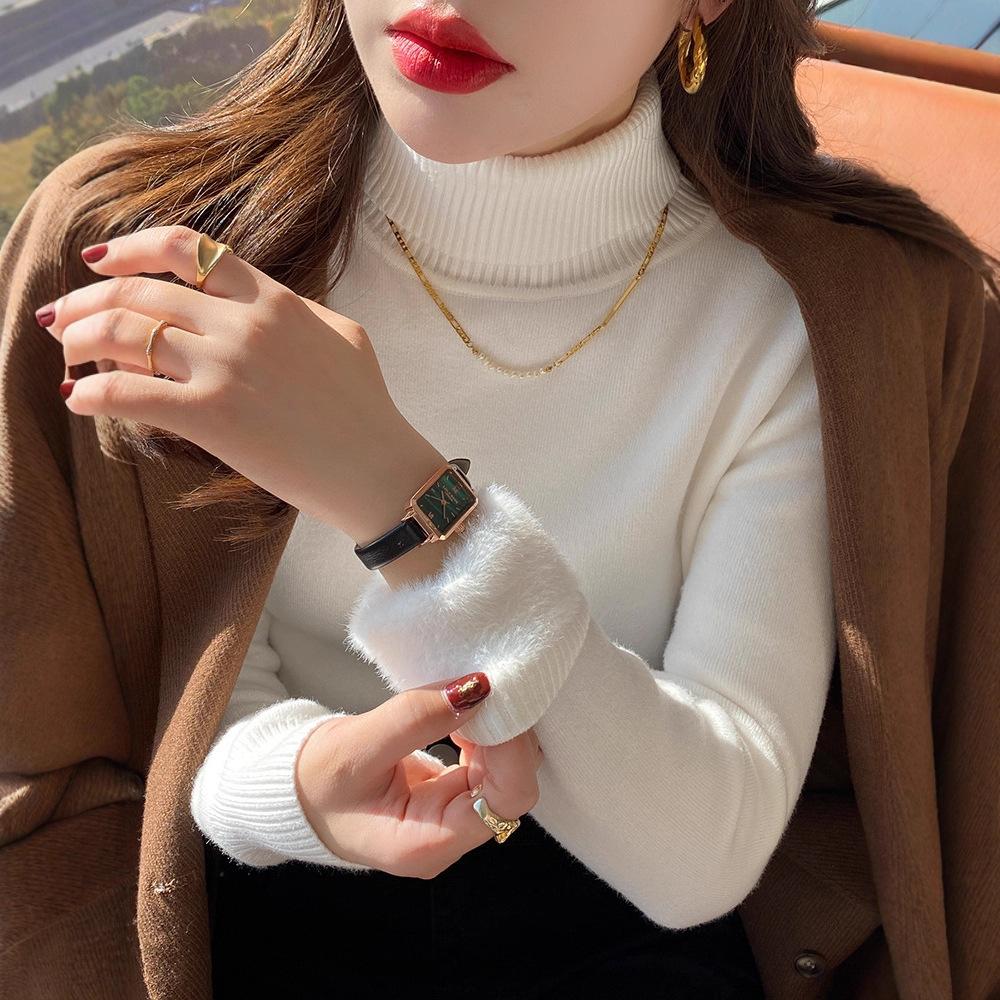 Turtleneck sweater women's fleece thickened autumn and winter new integrated mink fleece inner top bottoming shirt women's winter thick
