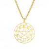 Minimalist Hollow-Out Round Zodiac Pendant Necklace with Star and Moon Design