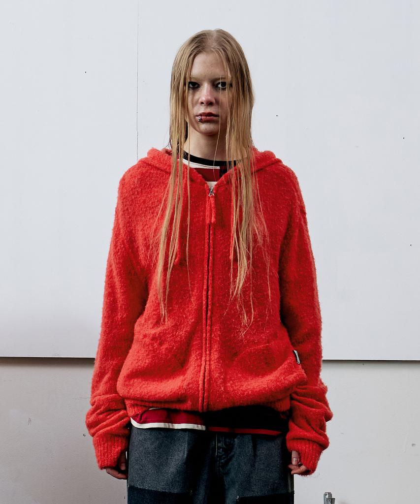 Thevinylhouse Round Pocket Knit Zip-Up Red