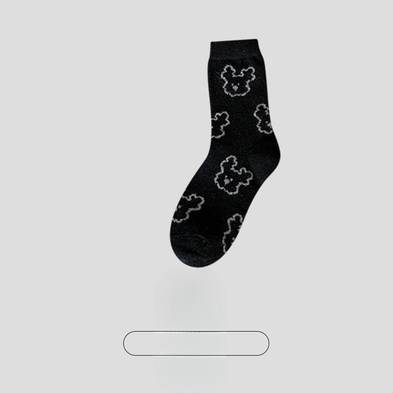 Female Autumn and Winter Thickened Warm Cartoon Sleeping Moon Deodorizing Boneless Wool Mid Tube Socks