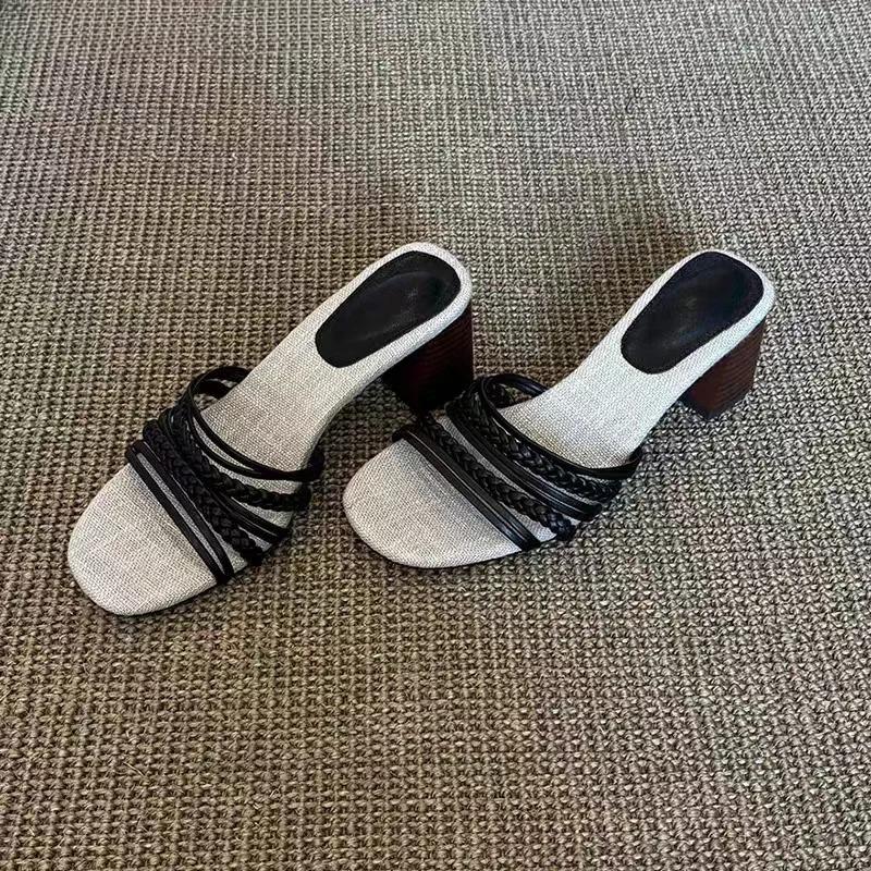 Fashion High Heels Women Slippers Chunky Shoes Fashion Heeled Sandals Woman Summer 2025 Pumps New Dress Slides Luxury Mujer De Sandalias
