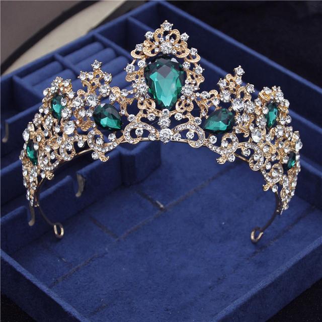 Barokk Nydelig Crystal Brude Tiaraer Dronning Krone Hodeplagg Prinsesse Brud Diadem Ball Bryllup Hår Smykker konkurranse