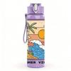 1PC Summer Sunset Beach Wave Vintage Poster 750ml Color Plastic Sports Water Bottle Leakproof Flip Straw Lid Suitable for Sports Office Home Use