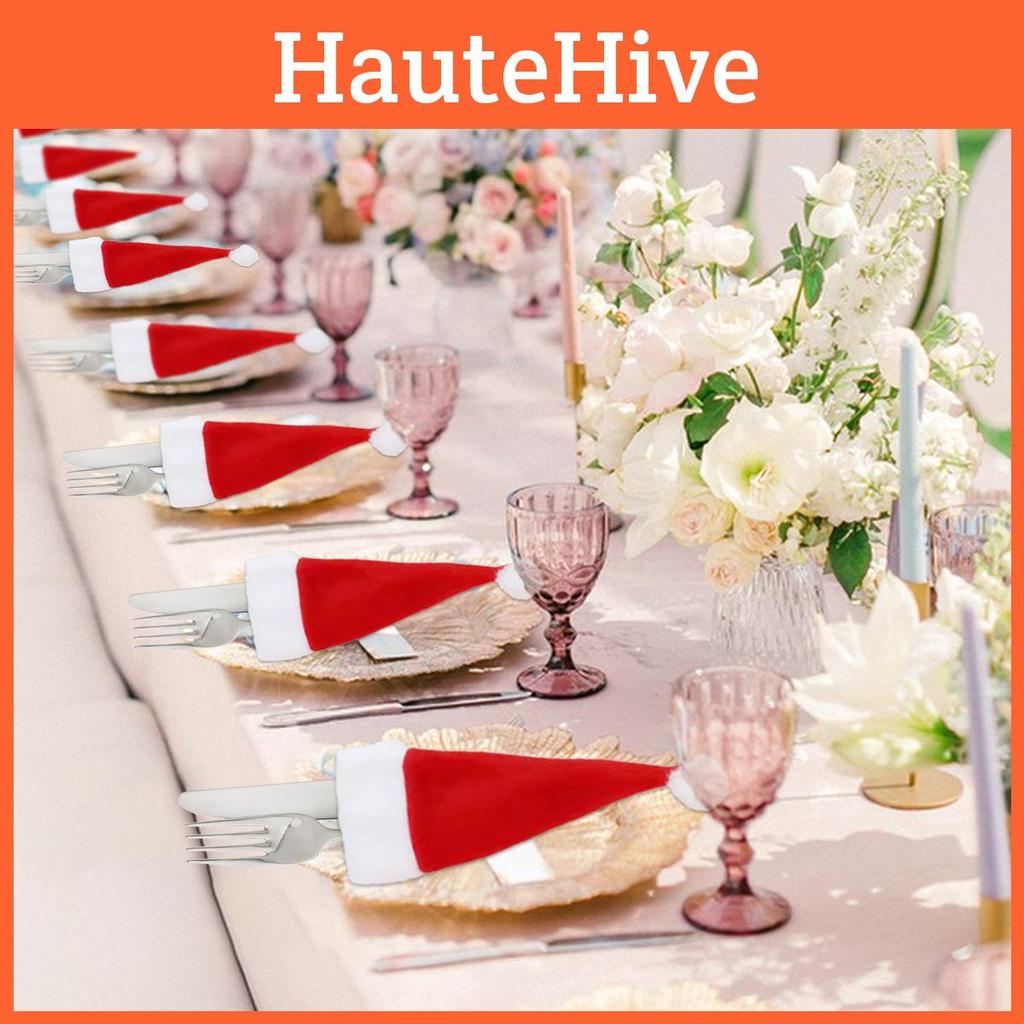 Christmas Decoration Mini Santa Hat Plush Fork And Knife Set For Wine Bottles Wholesale From Manufacturer