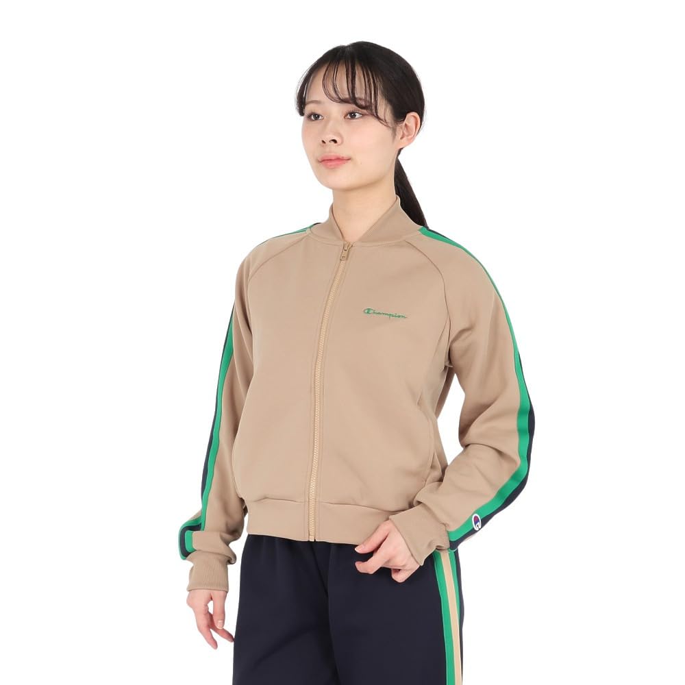 Champion Basic Long Sleeve Zip Cardigan with Embroidered Sand Women's Sweatshirt, Beige, CW-B003