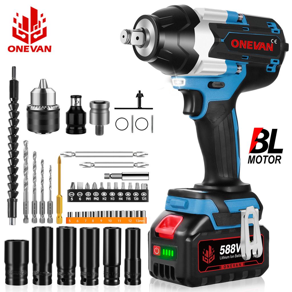 ONEVAN Torque Brushless Electric Impact Wrench 1/2 inch Screwdriver Cordless Wrench Power Tools For Makita 18V Battery