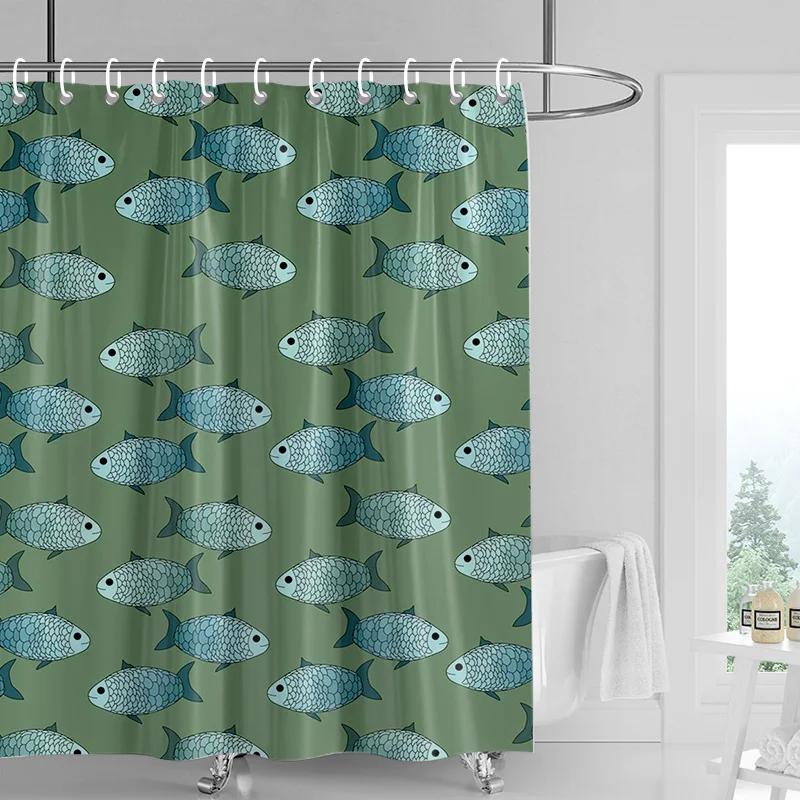 Creative Homewares Nordic Minimalist Marine Life Theme Shower Curtain Waterproof Bathroom Bathtub Partition Curtain Home Decoration 180X180cm