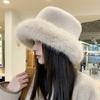 Fashion Big Faux Fur Fluffy Bucket Hat for Women Luxury Plush Winter Hat Thicken Snow Oversized Fur Bucket Hat Soft Panama Cap