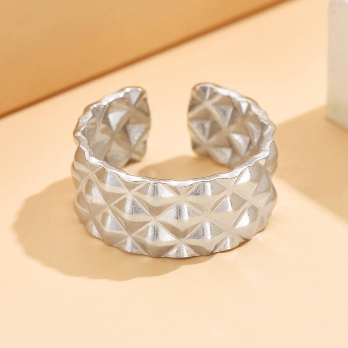 “Stainless Steel Retro Geometric Diamond Pattern Women s Open Ring”