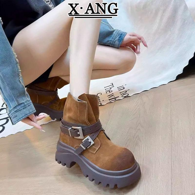 cm height increase small short boots thick-soled leather British Martin boots women's boots autumn and winter new medium boots