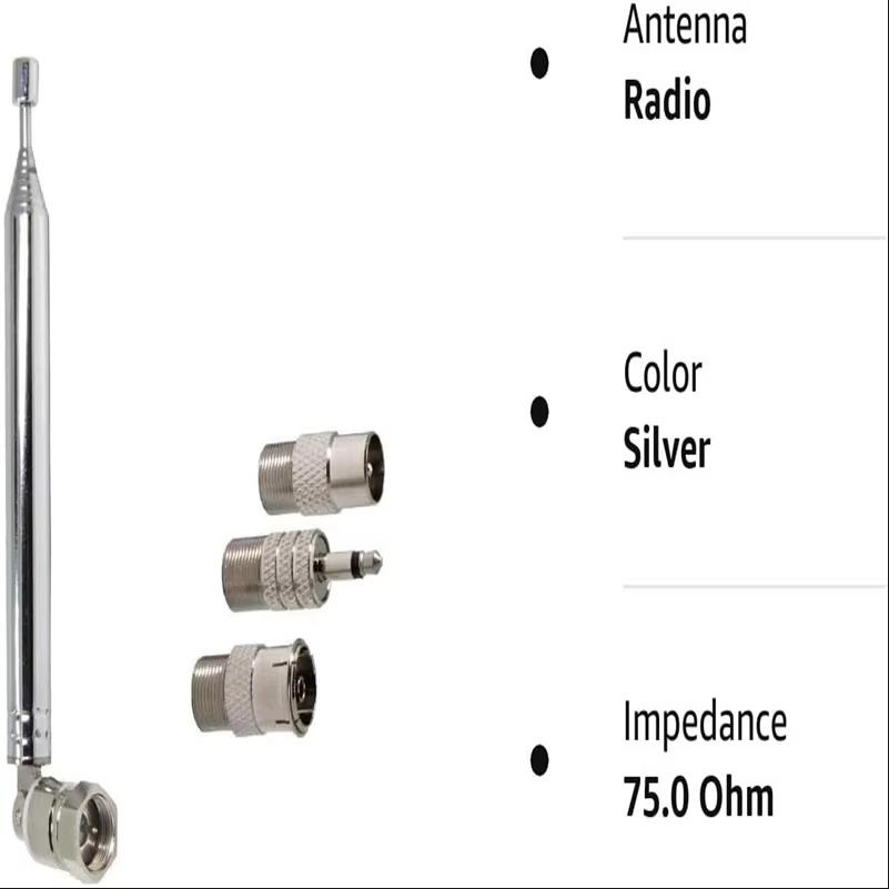 FM Radio Antenna Indoor FM Telescopic Antenna 75 Ohm F Type Male Plug Connector Adapter Table Top Radio HiFi Stereo Receiver