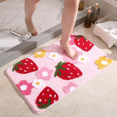 1pc Charming Strawberry & Floral Bath Mat - Plush, Skid-Proof & Absorbent - Perfect for Bathroom Decor or Teenager Gift