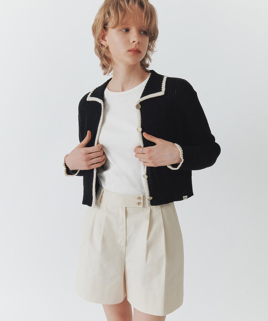 Artid Color Block Collar Cardigan_Black