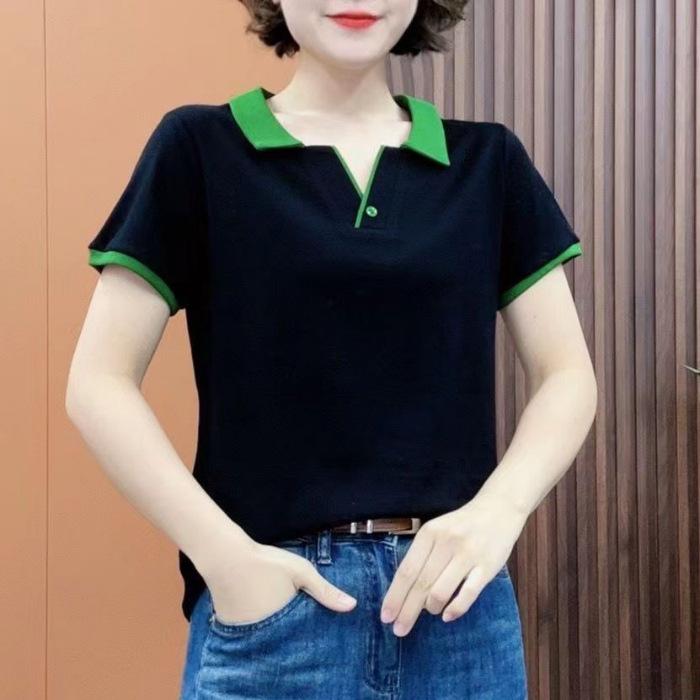 Tricou cu mânecă scurtă cu temperament de mamă de vârstă mijlocie pentru vară pentru femei, nou, mărime mare, larg și la modă, versatil, top de culoare uni