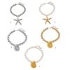 Imitation Pearls Necklace for Women Adjustable Length Clavicle Chain Starfish/Conch Neckchain Jewelry Party Accessory