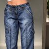 Tasche Jeans larghi impunturate Moda Streetwear Pantaloni in denim da donna Pantaloni cargo larghi Jeans coreani Pantaloni dritti Harajuku