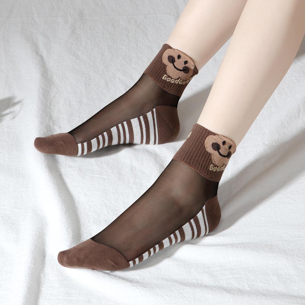 

5 Pairs of Ladies Spring and Summer New All Match Bear Crystal Silk Socks 5 Pairs