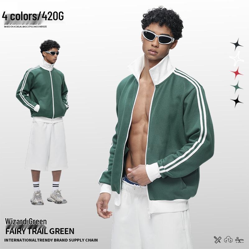 Men s Color Block Heavyweight Stand Collar Zipper Jacket 420g Extra Large