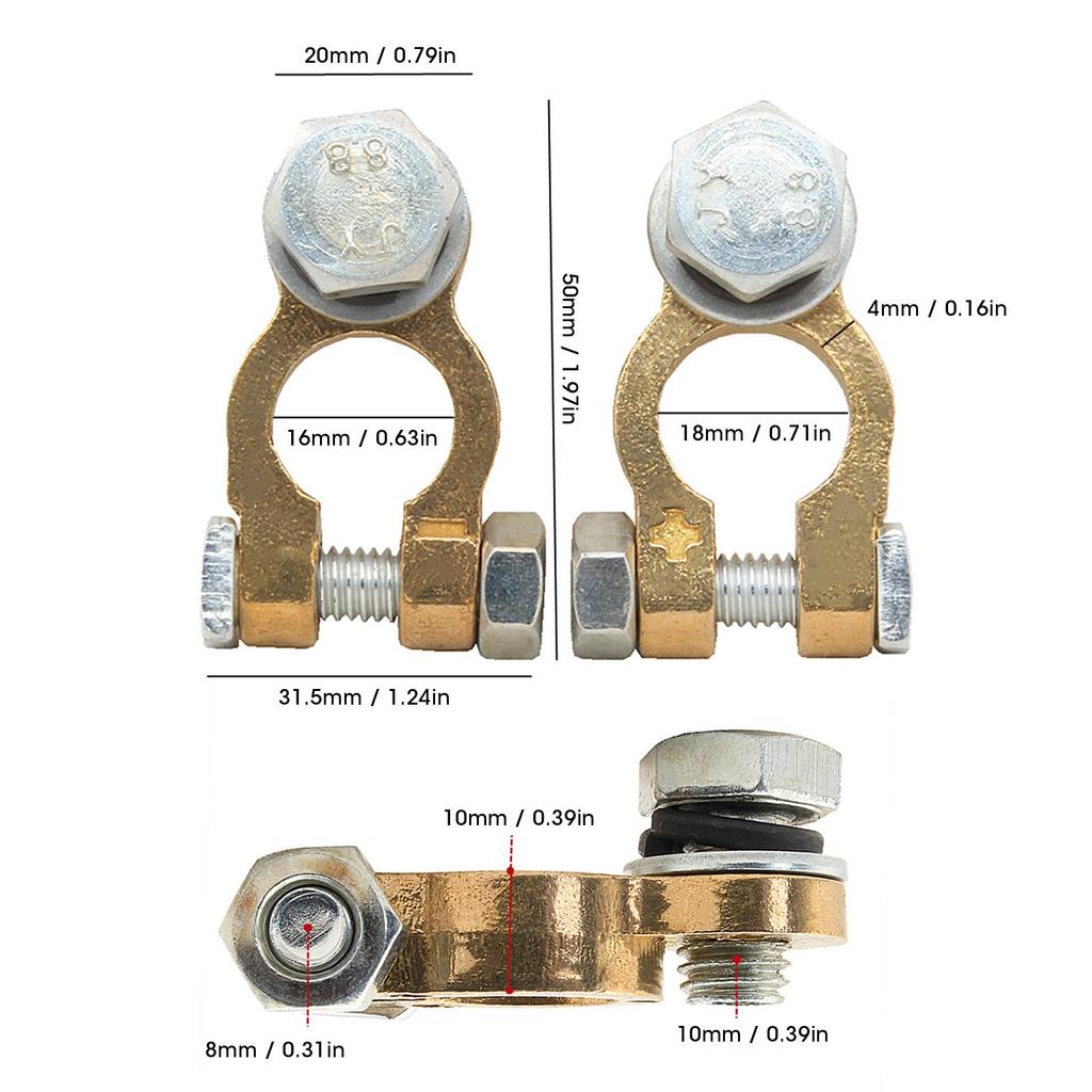 2pcs Car Battery Terminal Clamp Connector Post 300A Large Current M10 Single Screw for Automobiles Trucks