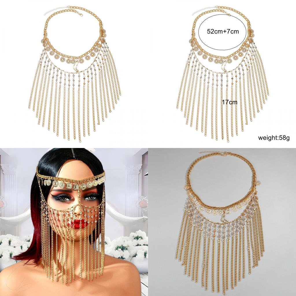Ethnic Head Jewelry With Gold Water Drill Chain Tassel For Festival