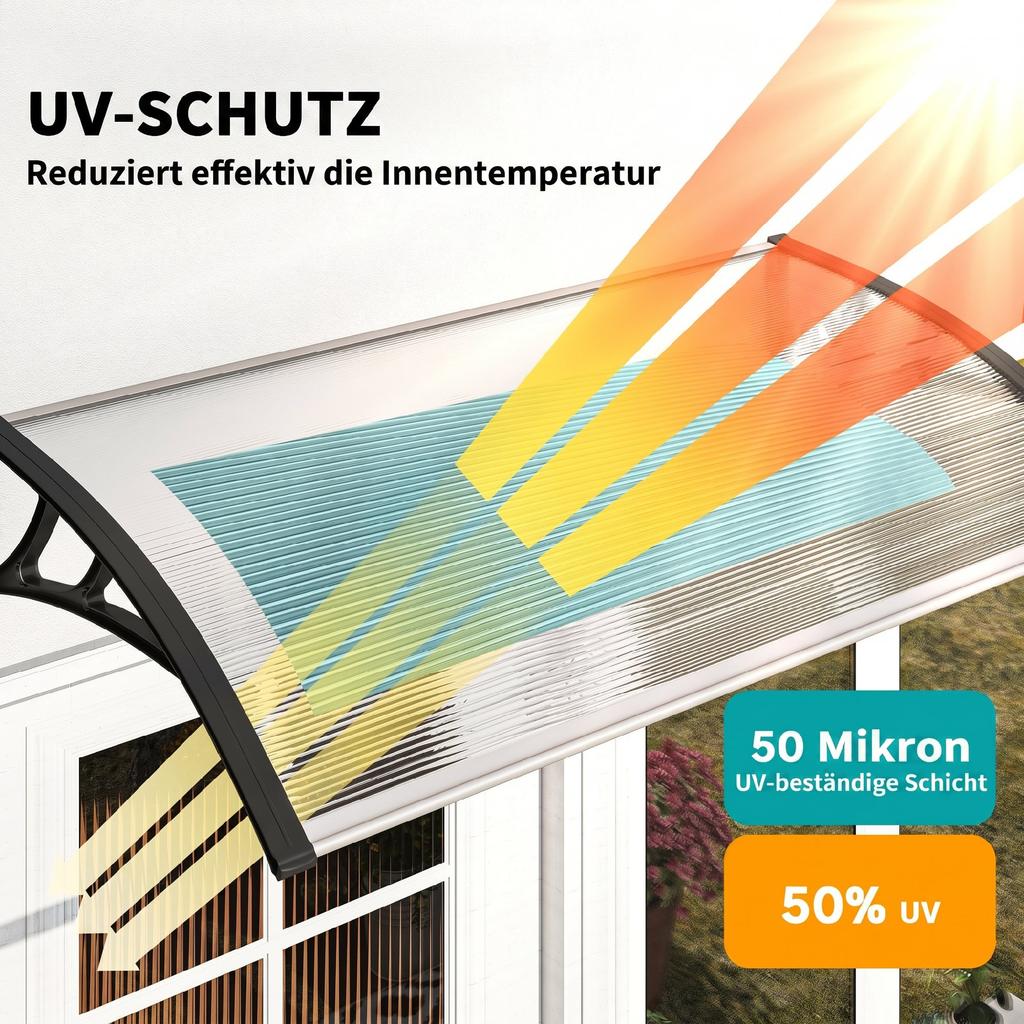 Canopy for Front Door and Window, Weatherproof, Transparent, Aluminum, Polycarbonate, 110x60x18 Cm