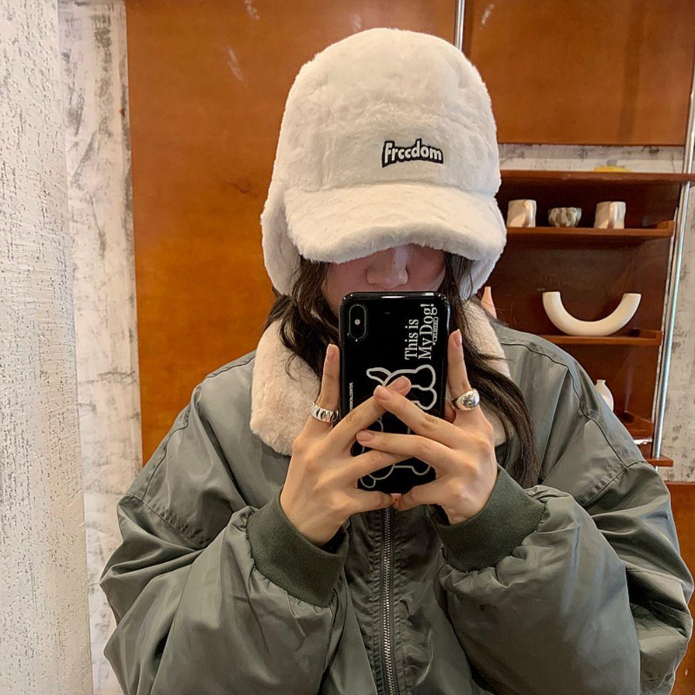 Autumn Winter Women's Pilot Hat Letter Ear Protection Hat Fashion Plush Baseball Cap Girls