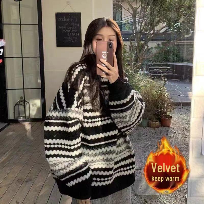 

Осенне-зимний полосатый свитер-пуловер оверсайз для женщин XL (Recommended 120-130 jin)