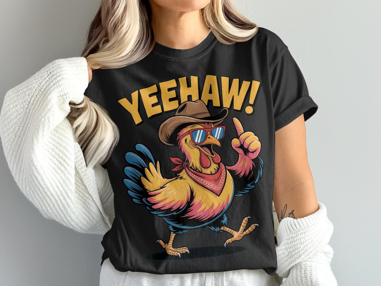 Yeehaw Chicken T Shirt, Cowboy Rooster Shirt, Funny Animal Tee, Cool Chicken Graphic, Farm Animal Shirt, Western T Shirt S