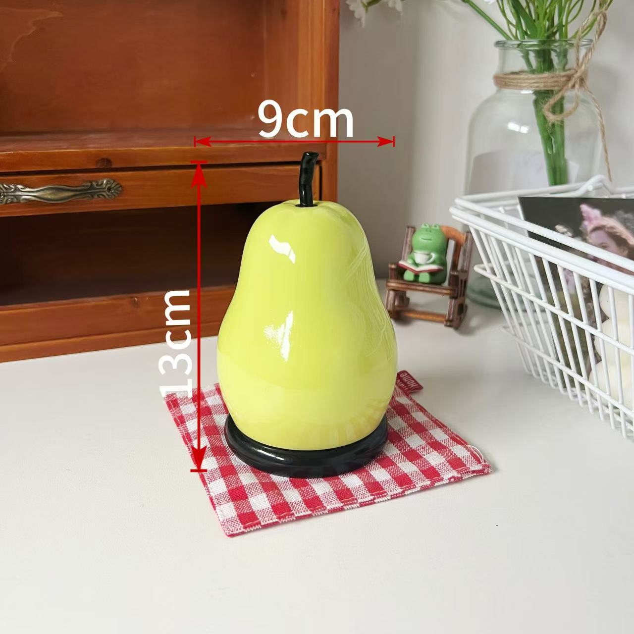 

Cute Apple And Pear Design Toothpick Box Luxury Home Cotton Swab Dental Floss Storage Creative Container Modern Organizer зелений