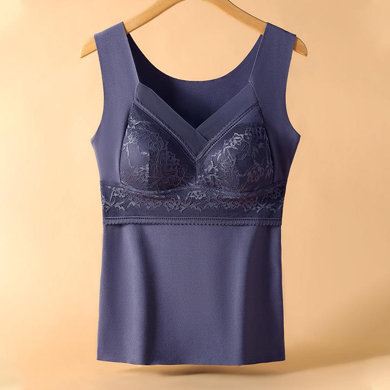 806 Women's V-Neck Seamless Lace Warm Vest with Chest Pad - Winter Base Layer