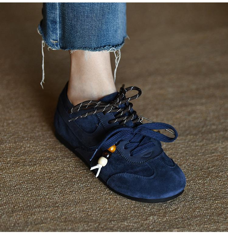 Women's Frosted Cowhide Blue German Trainer Fashion Casual Shoes - Autumn 2025 Genuine Leather.