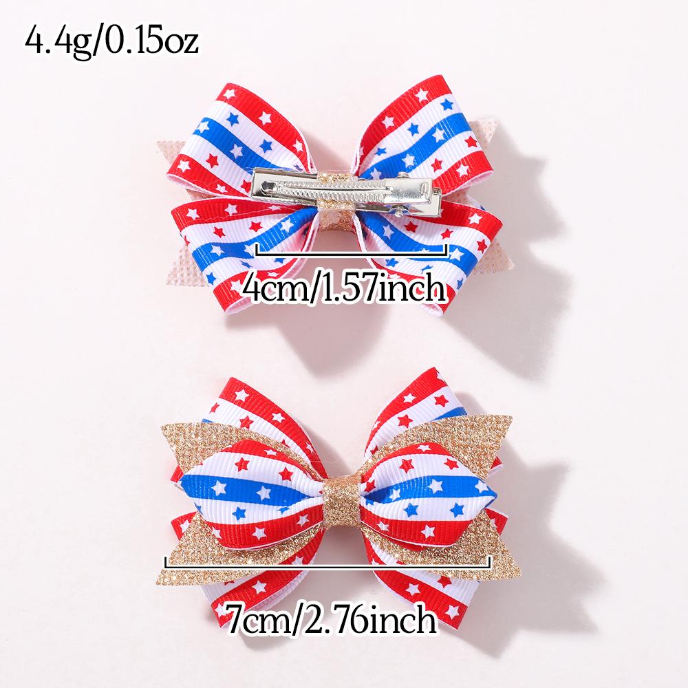 2 Stück Unabhängigkeitstag Kinder Schleifen Haarspangen Set für Frauen Mädchen Druck Stern Glitzer Schleife Haarnadel Kopfschmuck Haarschmuck