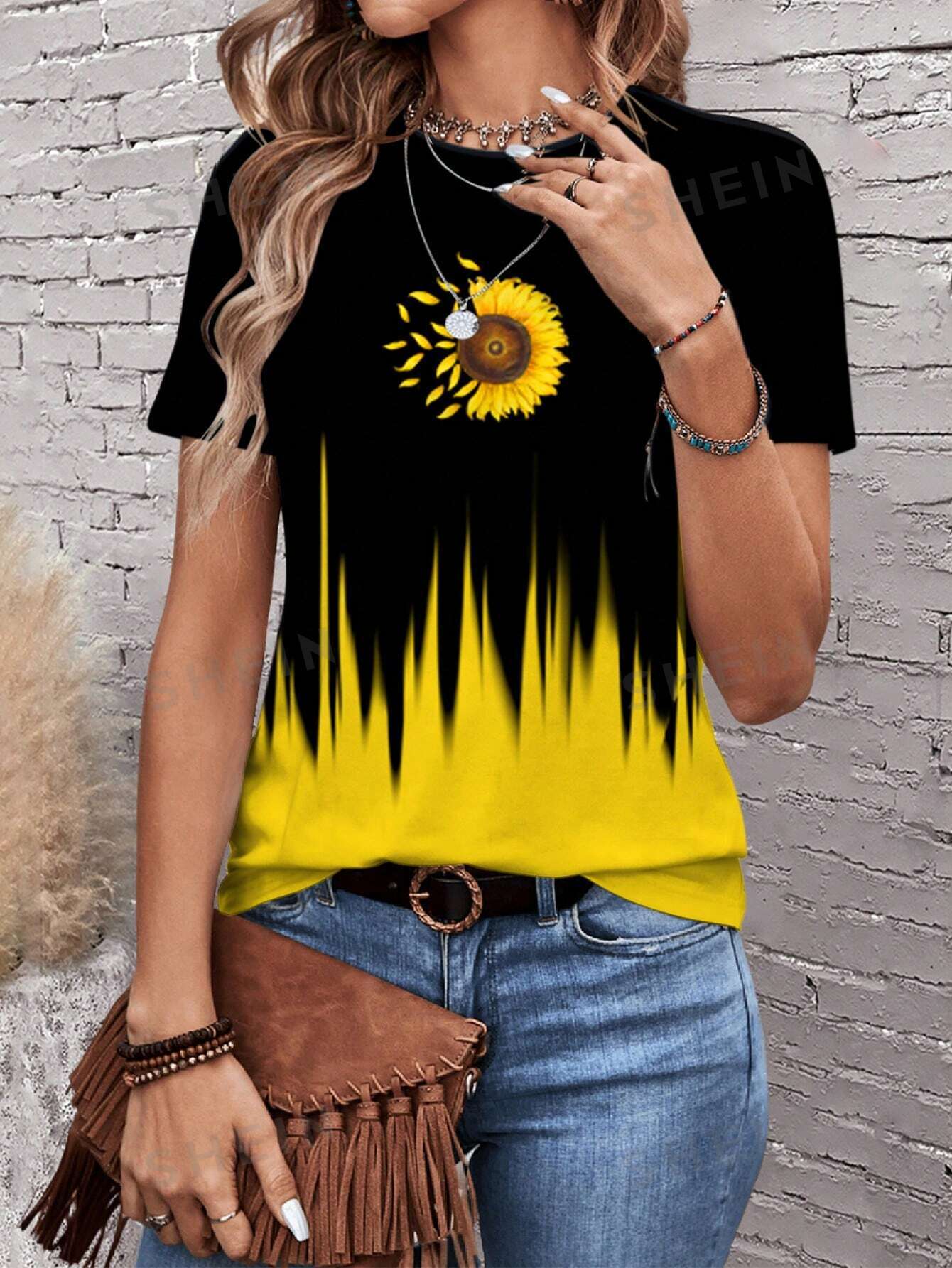 

Модная женская футболка с цветным трехмерным принтом лотоса, забавная повседневная футболка с круглым вырезом и короткими рукавами, летняя женская футболка 8XL жёлтый