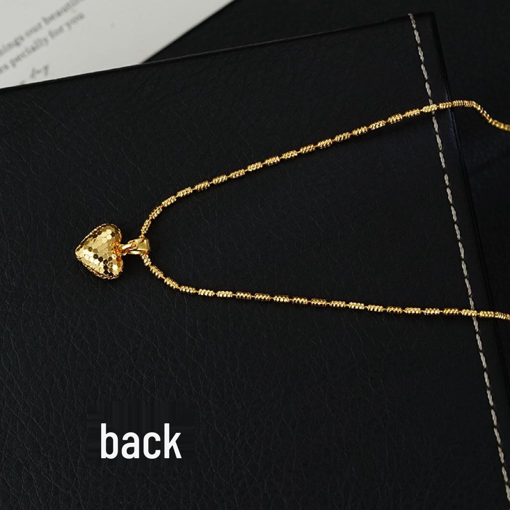 French Retro Double-Sided Heart Pendant Necklace with Natural Shell